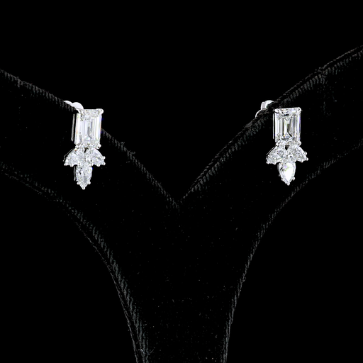 [ER14WHNEM300PNS] 2.96 Cts 14k White Gold Emerald Shape Hanging Earring