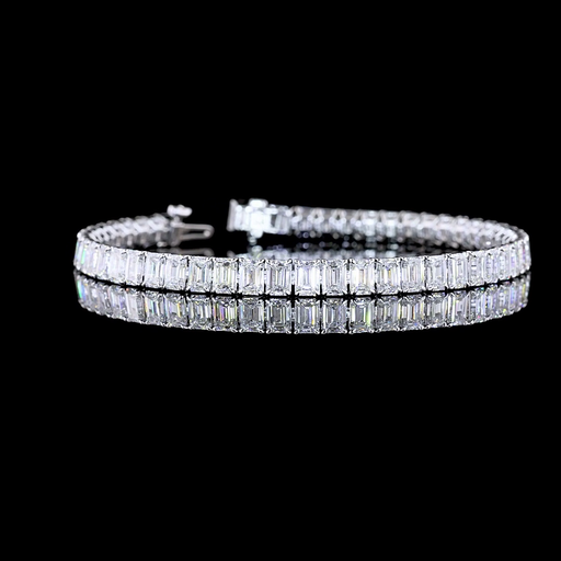 [BC14WTSEM1350PNS] 13.86 Cts 14k White Gold Emerald Shape Tennis Bracelet