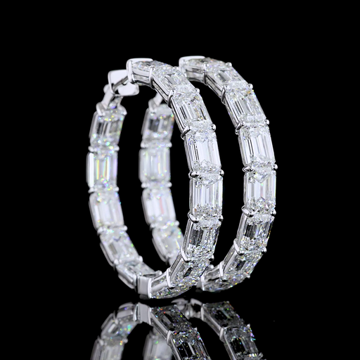 [ER14WHPEM1550PNS] 26.54 Cts 14k White Gold Emerald Shape Hoops Earring