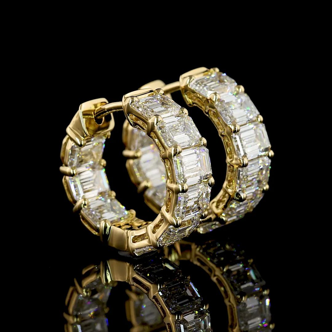 3.99 Cts 14k Yellow Gold Emerald Shape Huggies Earring