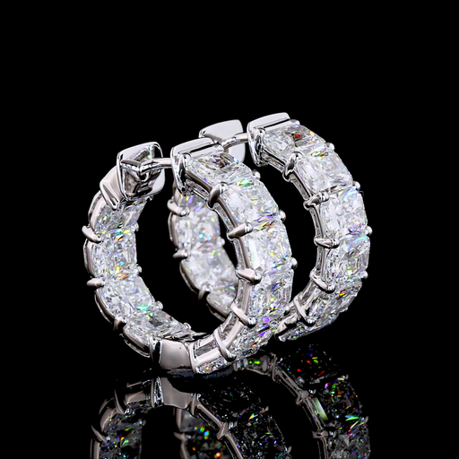 [ER14WHGRAD275PNS] 2.8 Cts 14k White Gold Radiant Shape Huggies Earring