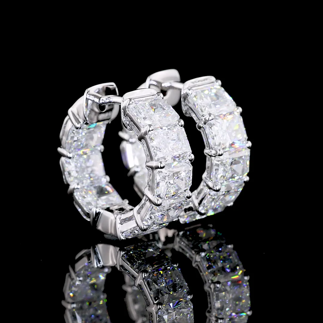 5.03 Cts 14k White Gold Radiant Shape Huggies Earring