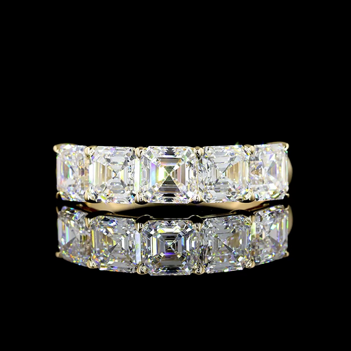 [EB14Y5AS300P] 3.03 Cts 14k Yellow Gold Asscher Shape 5 Stones Eternity Band