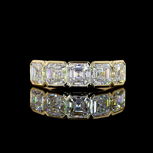 [EB14Y5AS300HB] 3.11 Cts 14k Yellow Gold Asscher Shape 5 Stones Eternity Band