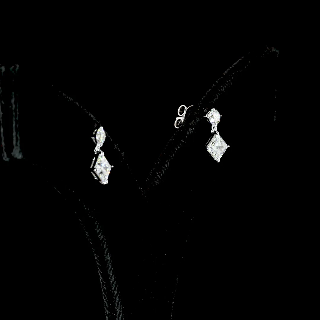 1.44 Cts 14k White Gold Princess Shape Hanging Earring