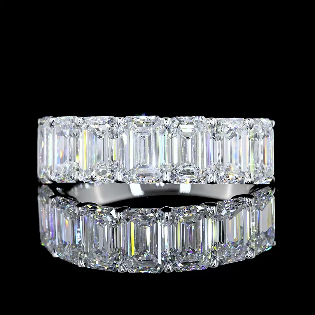 4.1 Cts 14k White Gold Emerald Shape 7 Stones Eternity Band