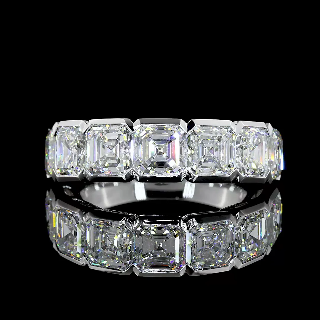 5.08 Cts 14k White Gold Asscher Shape Half Eternity Eternity Band