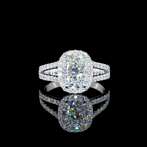 [RG14WSSBECU250PNS] 2.52 Cts 14k White Gold Cushion Brilliant Shape Split Shank Ring