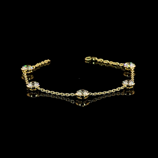 [BC14YSTEURO500B] 5.21 Cts 14k Yellow Gold Old European Brilliant Shape Station Bracelet
