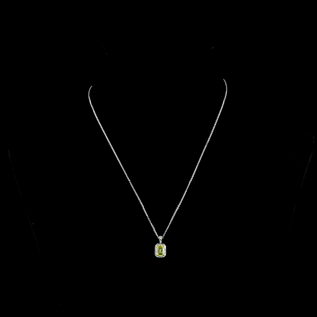 1.27 Cts 14k White Gold Emerald Shape Halo Pendant