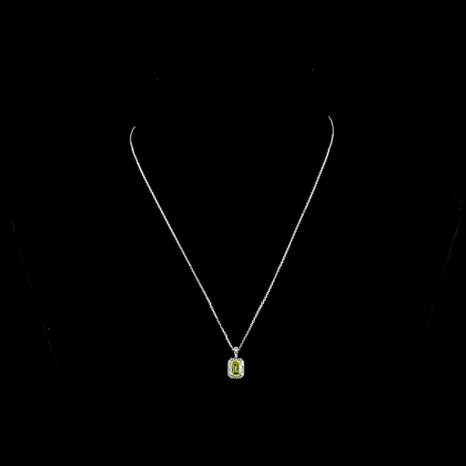 [PD14WHEMFVY100P] 1.27 Cts 14k White Gold Emerald Shape Halo Pendant