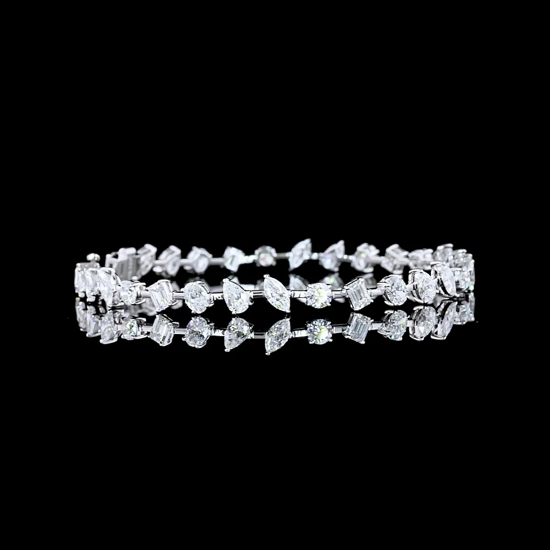 6.1 Cts 14k White Gold Mix Shape Station Bracelet