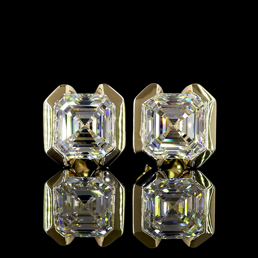 [ER14YSDAS400HB] 4.03 Cts 14k Yellow Gold Asscher Shape Studs Earring