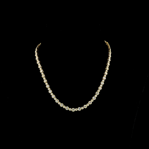 [NK18YSLTRD1200P] 12.29 Cts 18k Yellow Gold Round Shape Station Line Tennis Necklace