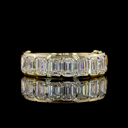 [EB14Y3/4EM350HBNS] 3.85 Cts 14k Yellow Gold Emerald Shape 3/4 Band Eternity Band