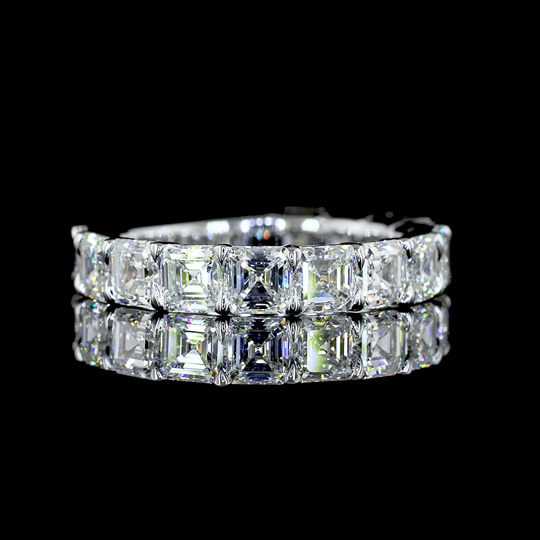 4.01 Cts 14k White Gold Asscher Shape 3/4 Band Eternity Band
