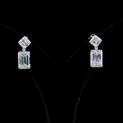 [ER14WHNEM800PNS] 8.16 Cts 14k White Gold Emerald Shape Hanging Earring