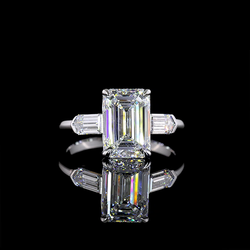 [RG14W3EM350PNS] 3.69 Cts 14k White Gold Emerald Shape 3 Stones Ring