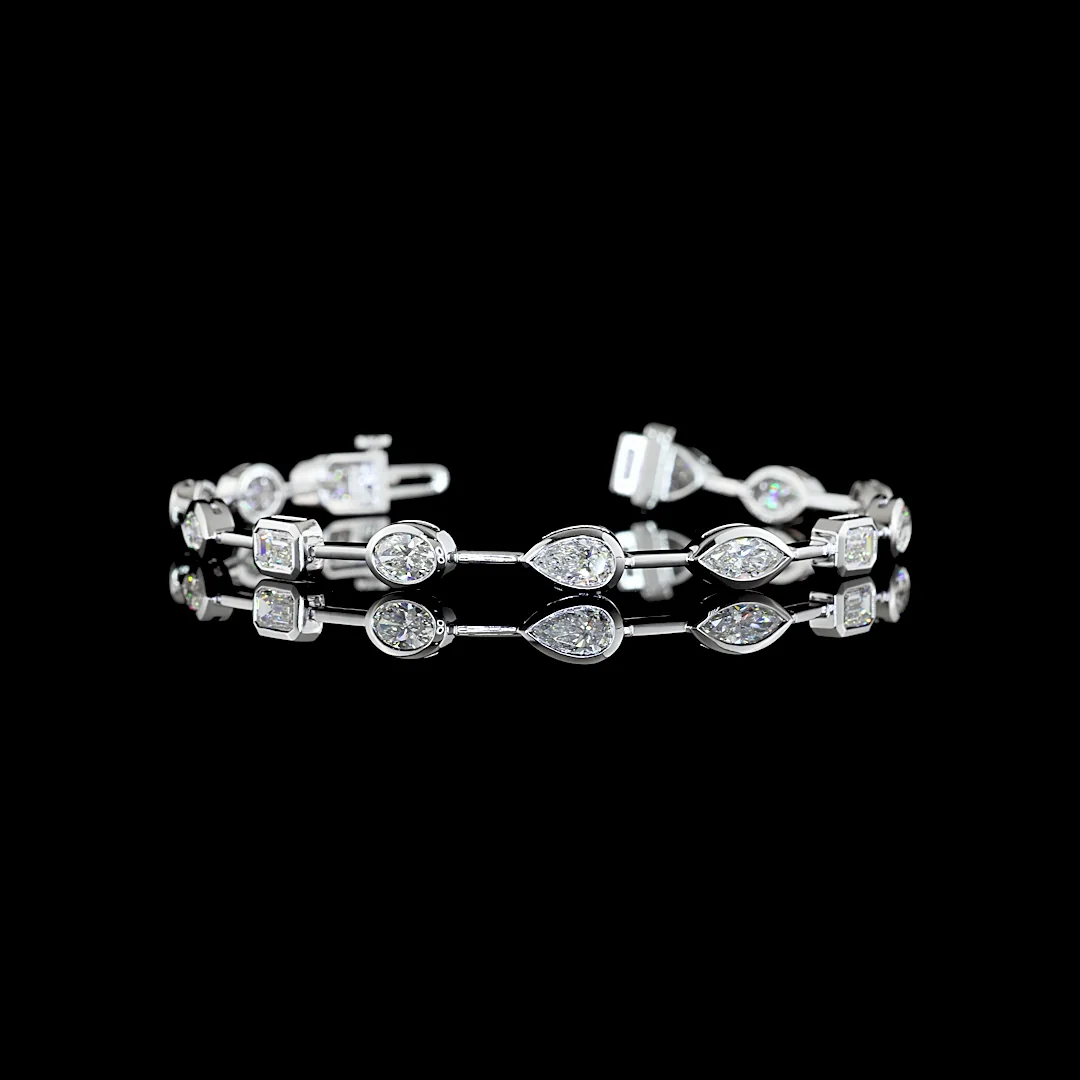 5.3 Cts 14k White Gold Mix Shape Station Bracelet