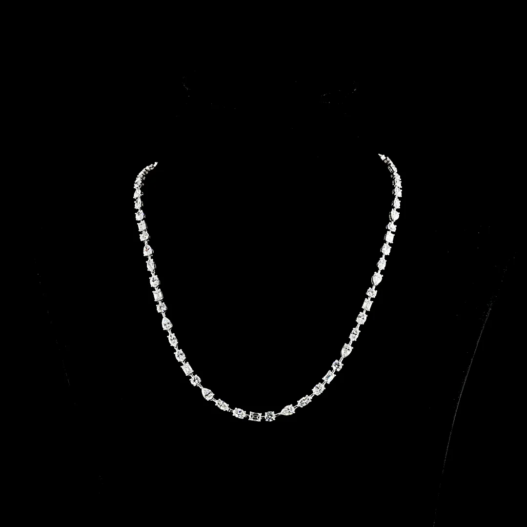18.44 Cts 14k White Gold Mix Shape Station Necklace