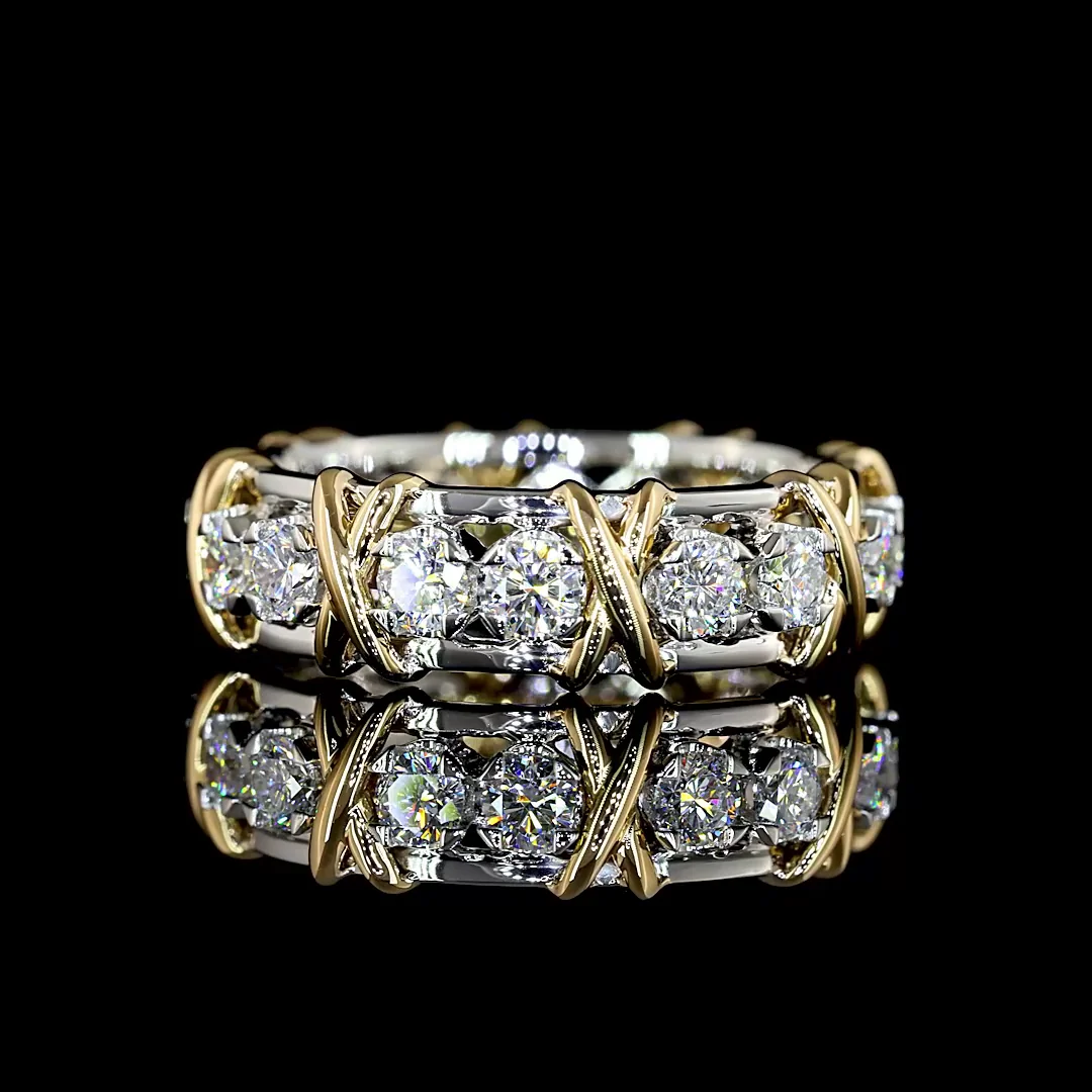 1.32 Cts 18k Yellow Gold - Platinum Round Shape Special Eternity Band