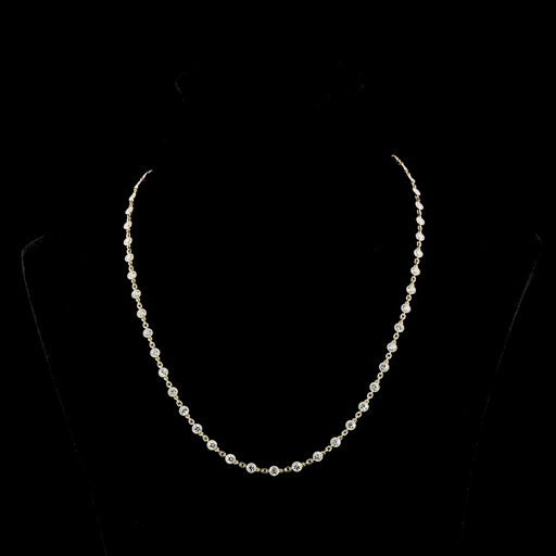 [NK14YSLTRD450B] 4.48 Cts 14k Yellow Gold Round Shape Station Line Tennis Necklace