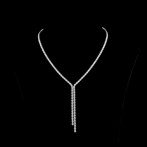 [NK14WTSOV1350PNS] 13.72 Cts 14k White Gold Oval Shape Lariat Necklace