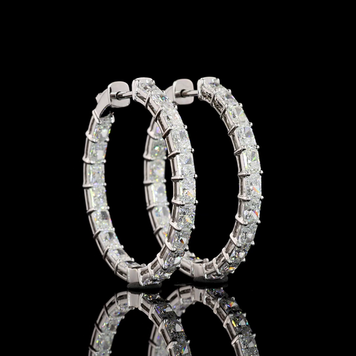 [ER14WHPRAD400PEW] 3.95 Cts 14k White Gold Radiant Shape Hoops Earring
