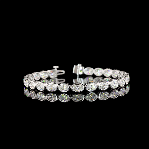 [BC14WTSOV1000BEW] 10.28 Cts 14k White Gold Oval Shape Tennis Bracelet