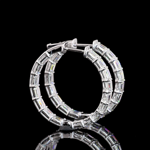 [ER14WHPEM400PEW] 3.93 Cts 14k White Gold Emerald Shape Hoops Earring