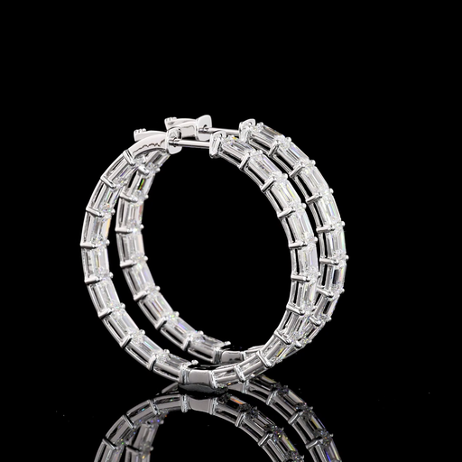 [ER14WHPEM900PEW] 9.23 Cts 14k White Gold Emerald Shape Hoops Earring