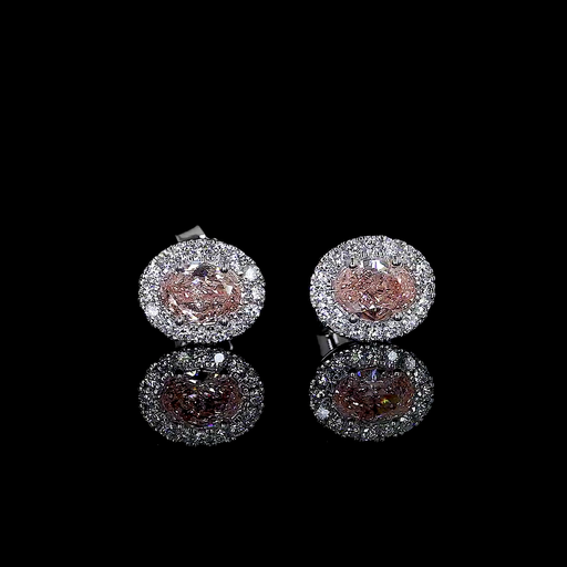 [ER14WHSDOVFOP75P] 0.8 Cts 14k White Gold Oval Shape Halo Studs Earring