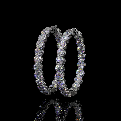 [ER14WHPRD1250P] 12.83 Cts 14k White Gold Round Shape Hoops Earring