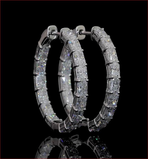 [ER14WHPRAD300PEW] 3.38 Cts 14k White Gold Radiant Shape Hoops Earring