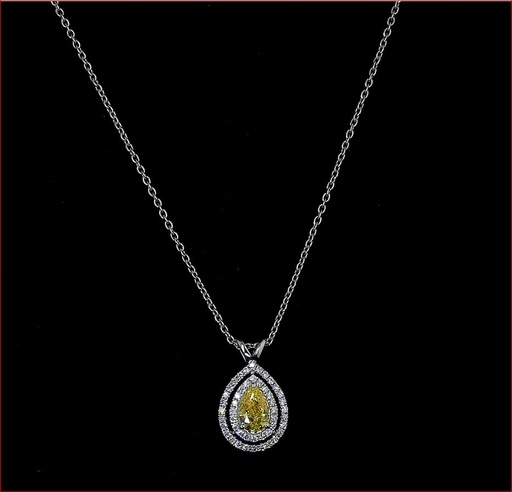 [PD14WDHPSFVY100PEW] 1.22 Cts 14k White Gold Pear Shape Double Halo Pendant