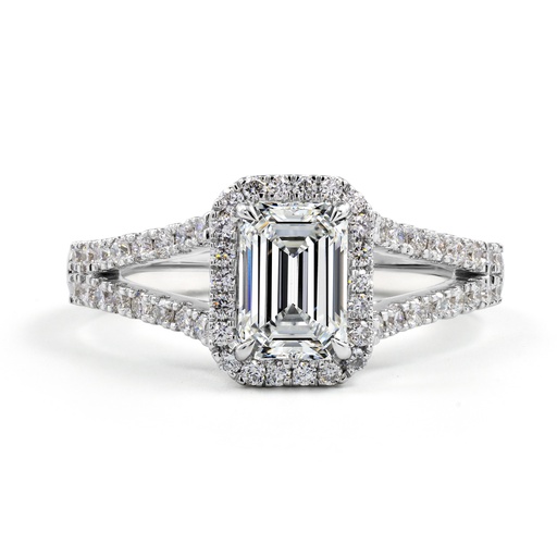 [RG14WSSEM750PNS] 7.83 Cts 14k White Gold Emerald Shape Split Shank Ring