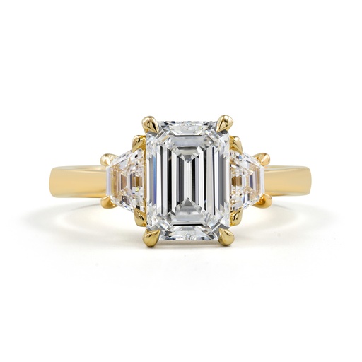 [RG14Y3EM250TRAPNS] 2.65 Cts 14k Yellow Gold Emerald Shape 3 Stones Ring