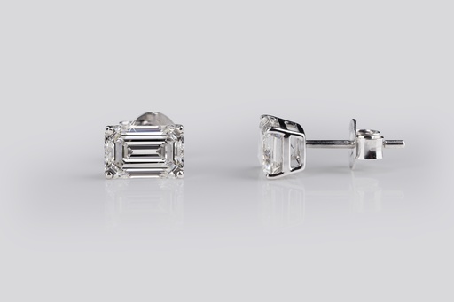 [ER14WSDEM70P] 0.74 Cts 14k White Gold Emerald Shape Studs Earring