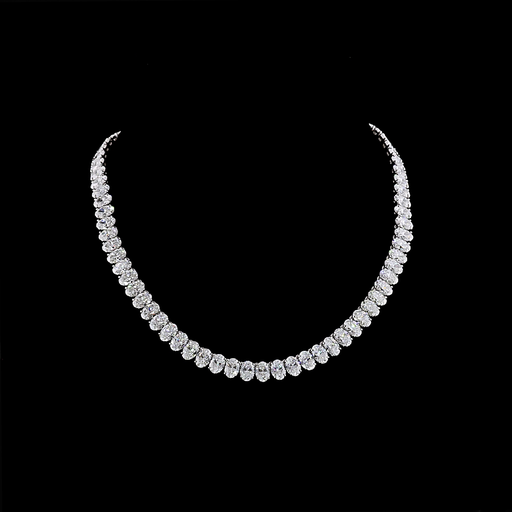 [NK14WTSOV1550PNS] 55.76 Cts 14k White Gold Oval Shape Tennis Necklace