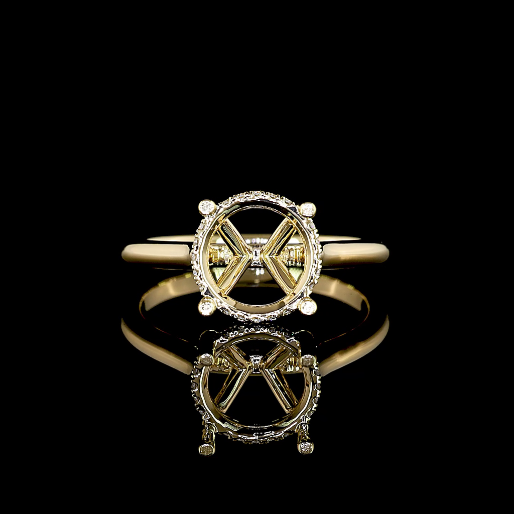 0.1 Cts 18k Yellow Gold - Platinum Round Shape Hidden Halo Ring