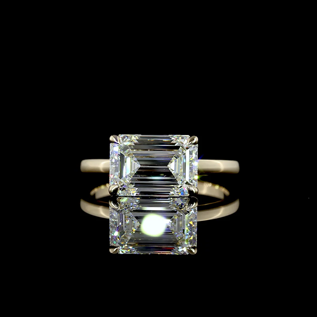 3.04 Cts 14k Yellow Gold Emerald Shape Solitaire Ring