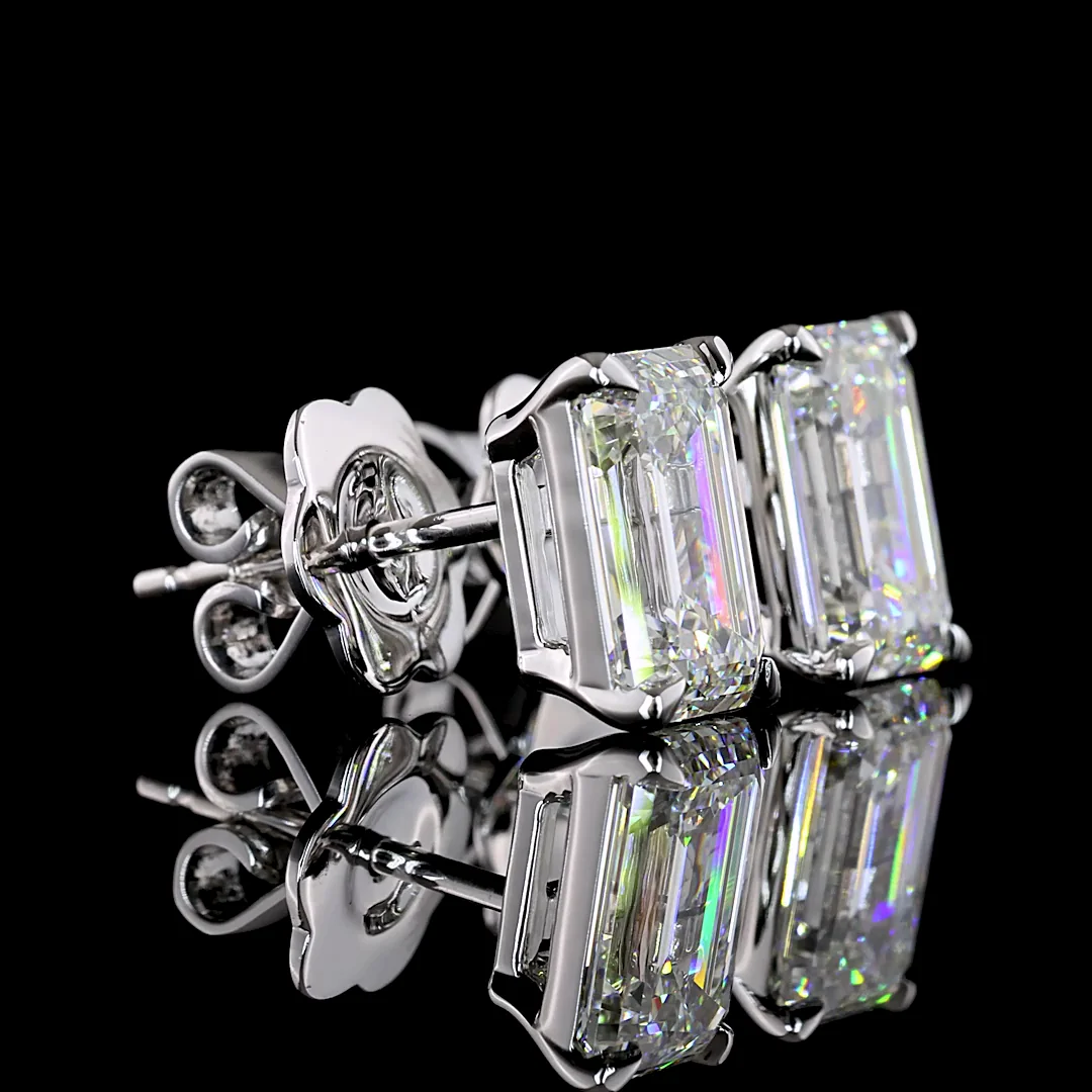 3.04 Cts 14k White Gold Emerald Shape Studs Earring