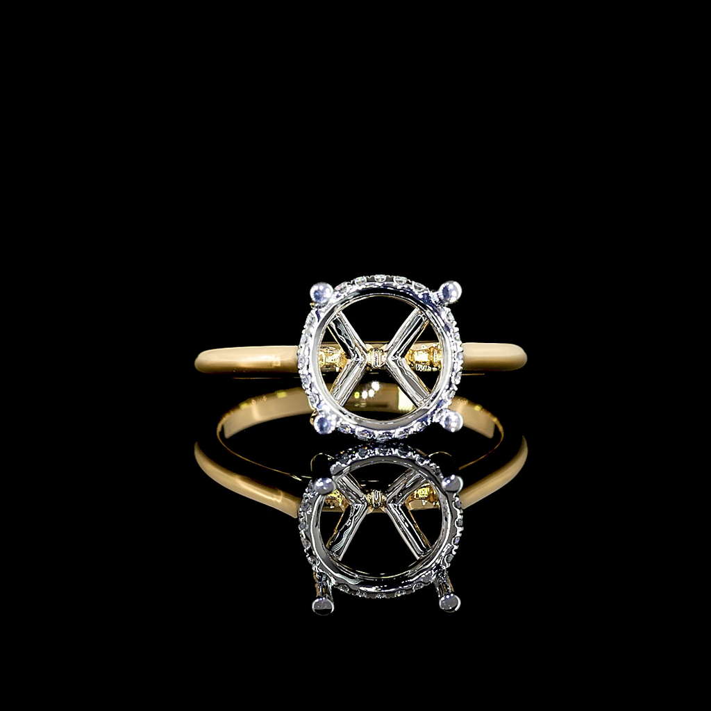 0.1 Cts 18k Yellow Gold - Platinum Shape Hidden Halo Ring