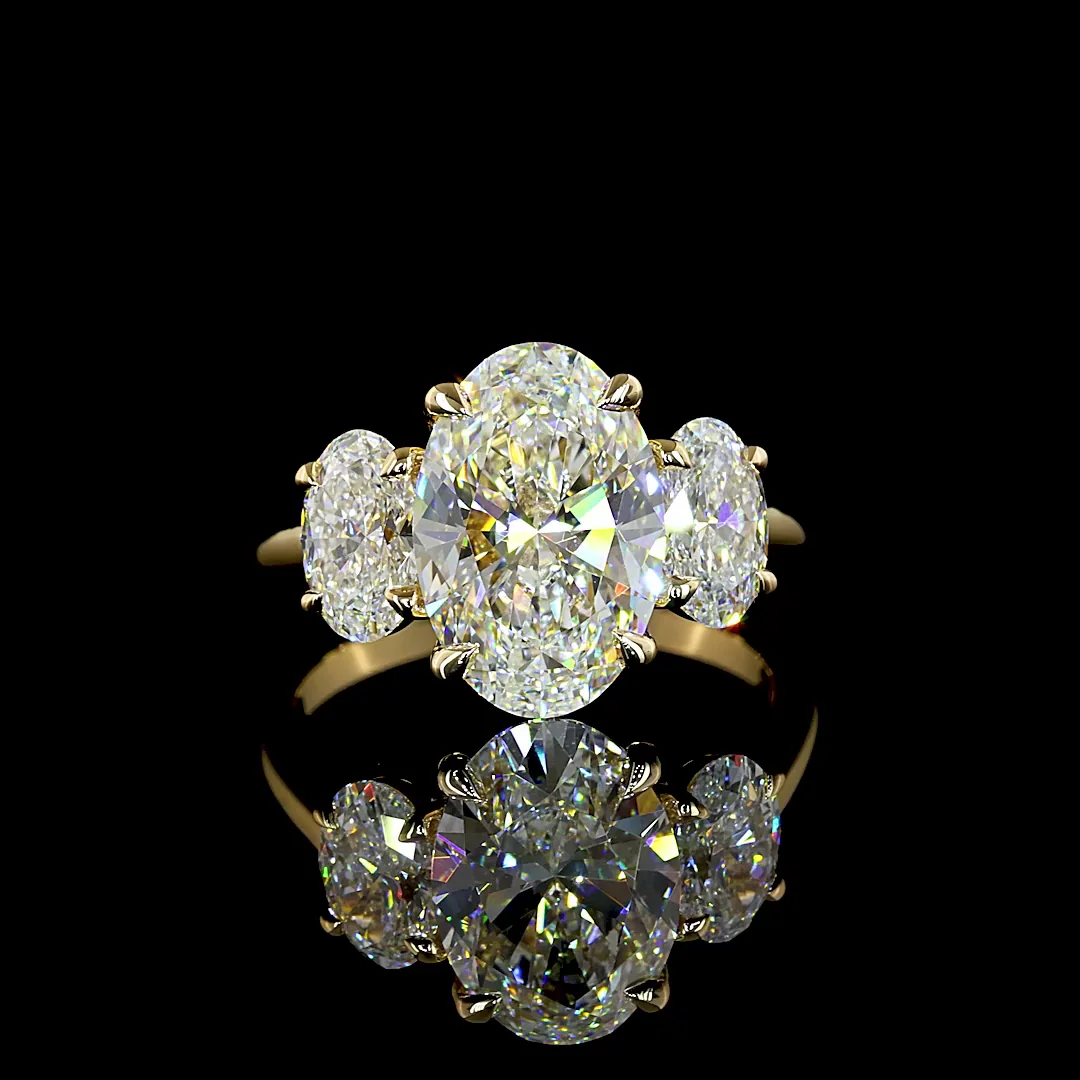 3.67 Cts 18k Yellow Gold Oval Shape 3 Stones Ring