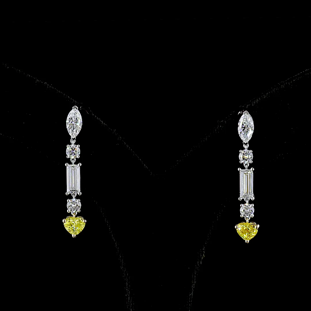 3.86 Cts 14k Two Tone Mix Shape Hanging Earring