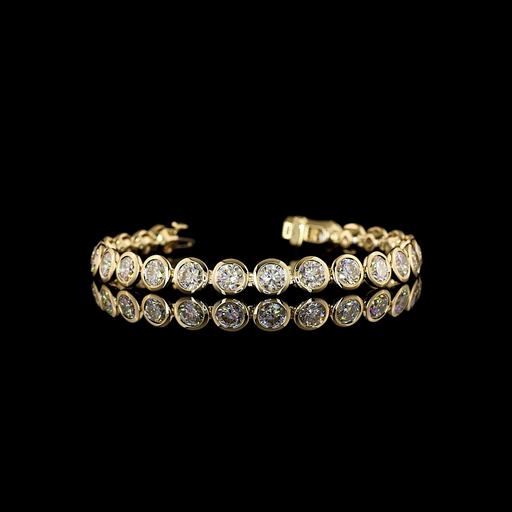 [BC14YTSRD1400B] 14.21 Cts 14k Yellow Gold Round Shape Tennis Bracelet