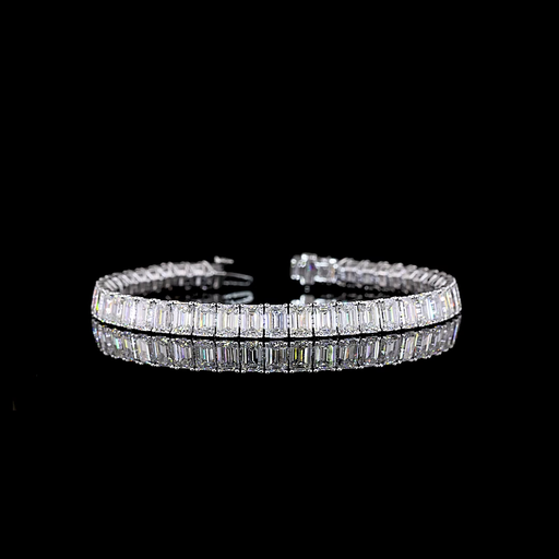 [BC14WTSEM1550PNS] 18.53 Cts 14k White Gold Emerald Shape Tennis Bracelet