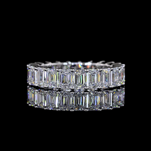 [EB14WEM450PNS] 4.54 Cts 14k White Gold Emerald Shape Eternity Band Eternity Band