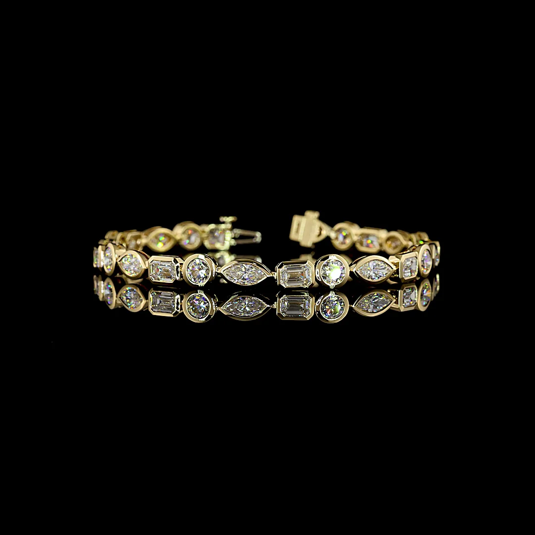 10.48 Cts 14k Yellow Gold Mix Shape Tennis Bracelet