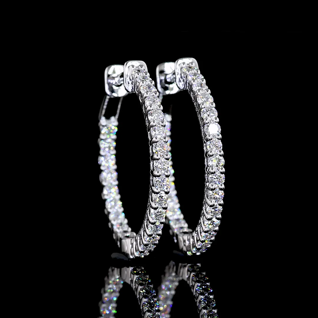 1.87 Cts 14k White Gold Round Shape Hoops Earring